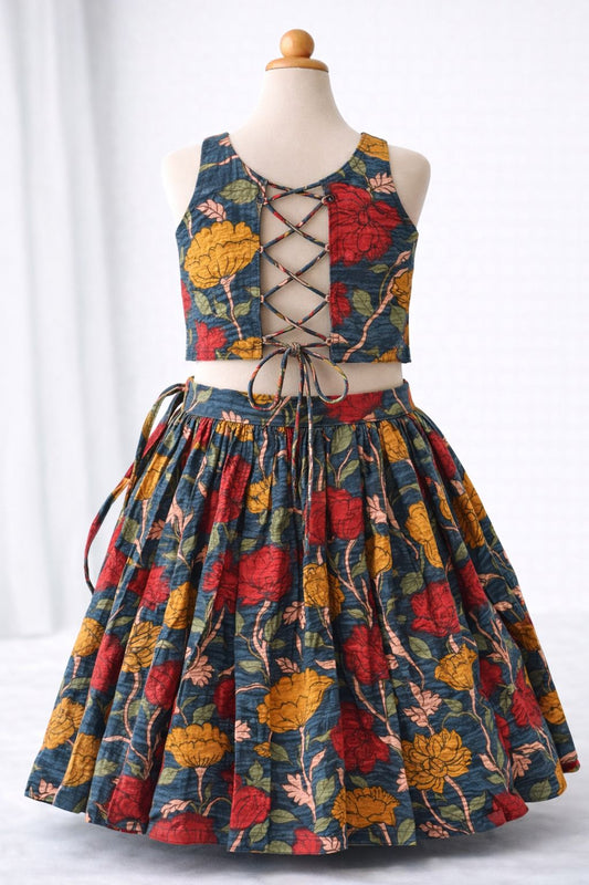 Blue Blossom Skirt and Back Tie Top
