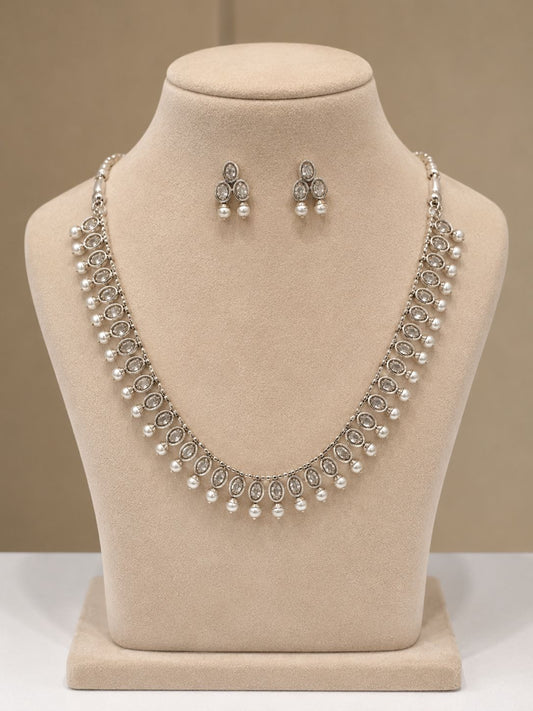 Oval Pearl Necklace Silver Plated