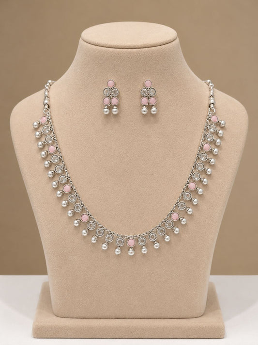 Round Pearl Necklace Silver Plated