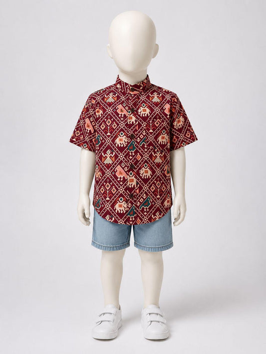 Maroon Geometric Patola Kurta Shirt