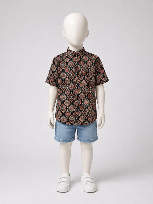 Midnight Ajrakh Print Kurta Shirt