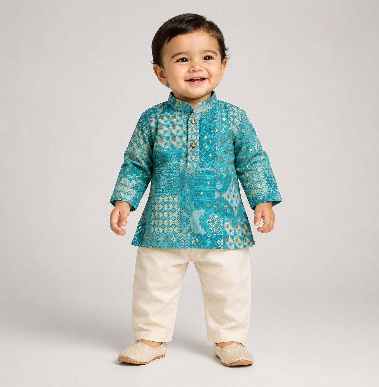 Turquoise Patchwork Kurta Set