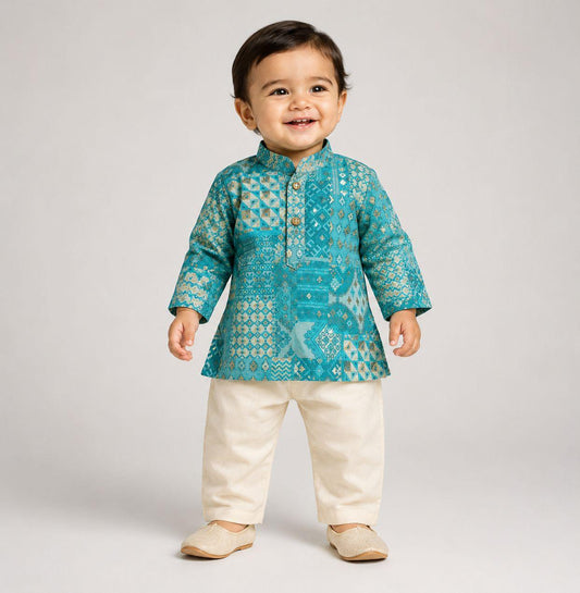 Turquoise Patchwork Kurta Set