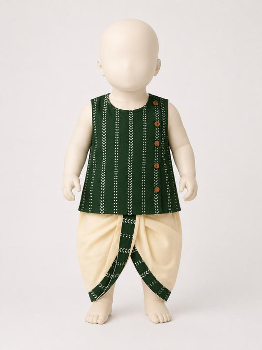 Emerald Green Maroon Cotton Kurta Dhoti Set