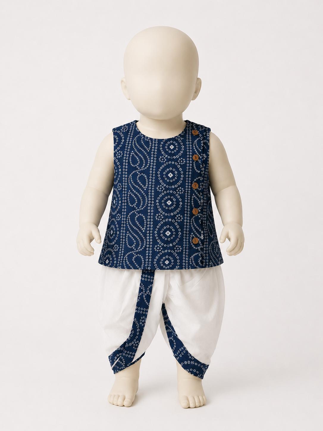 Midnight Blue Bandhani Cotton Kurta Dhoti Set