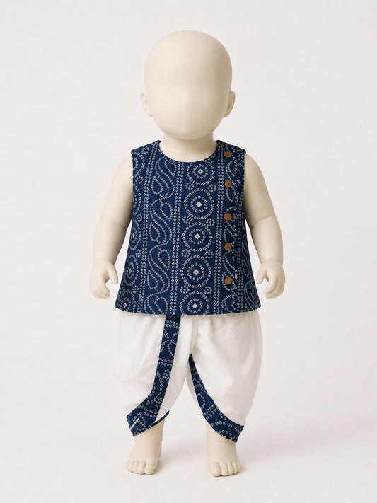 Midnight Blue Bandhani Cotton Kurta Dhoti Set