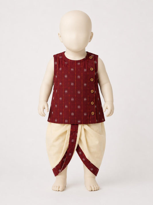 Royal Maroon Cotton Kurta Dhoti Set