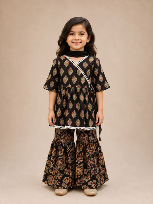 Kalam Buta Print Kurti with Gharara Pants Family Comb