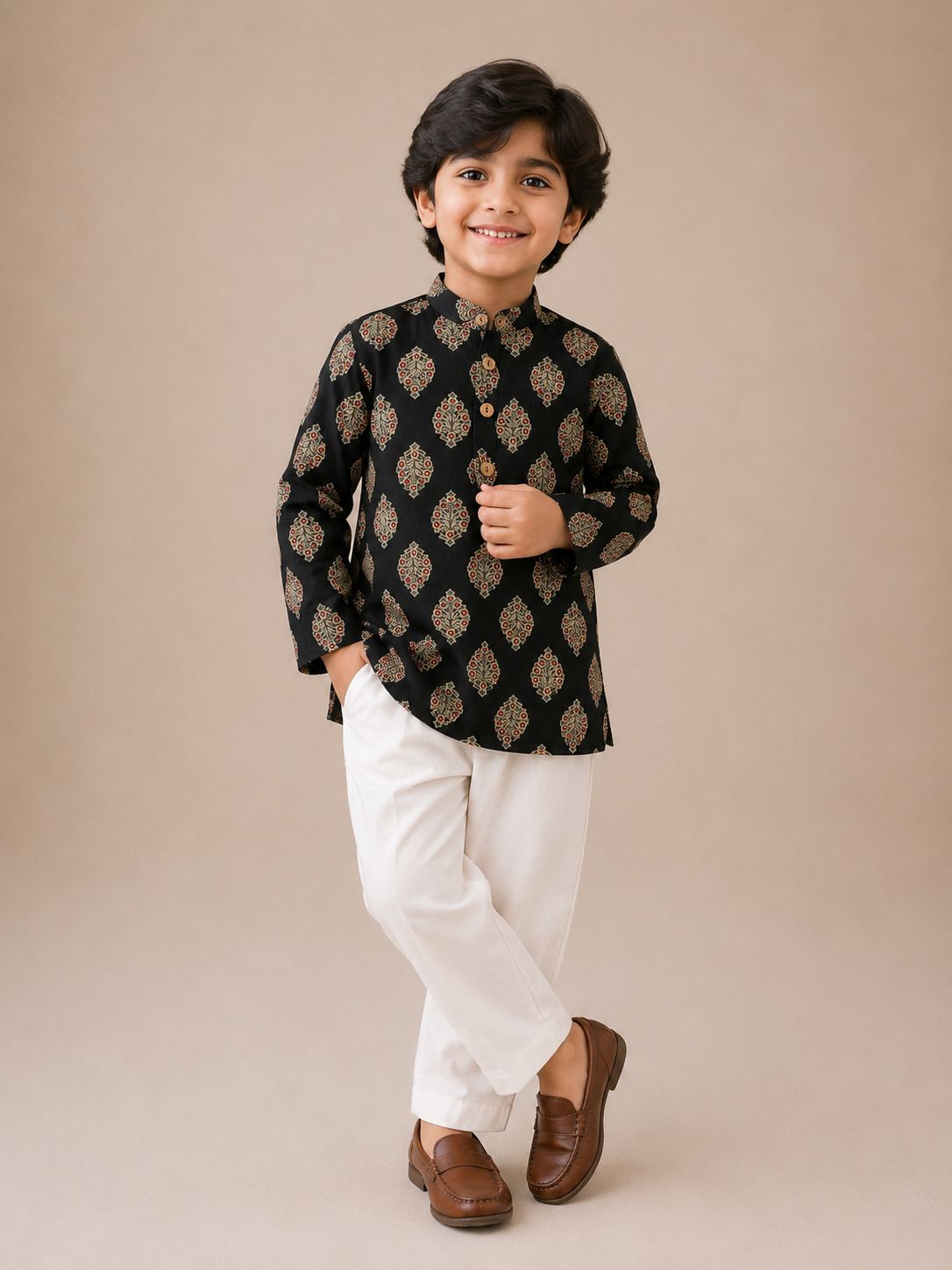 Kalam Buta Print Kurta with Pants Family Combo