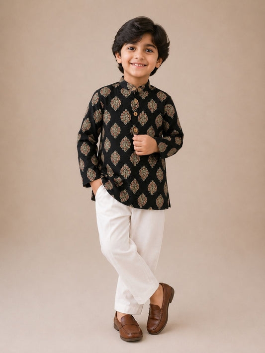 Kalam Buta Print Kurta with Pants Family Combo