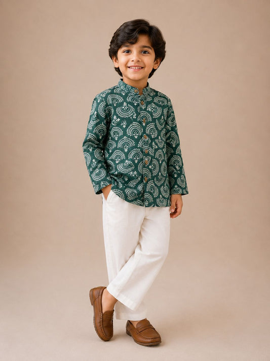 Teal Fan Buti Kurta with Pants Family Combo