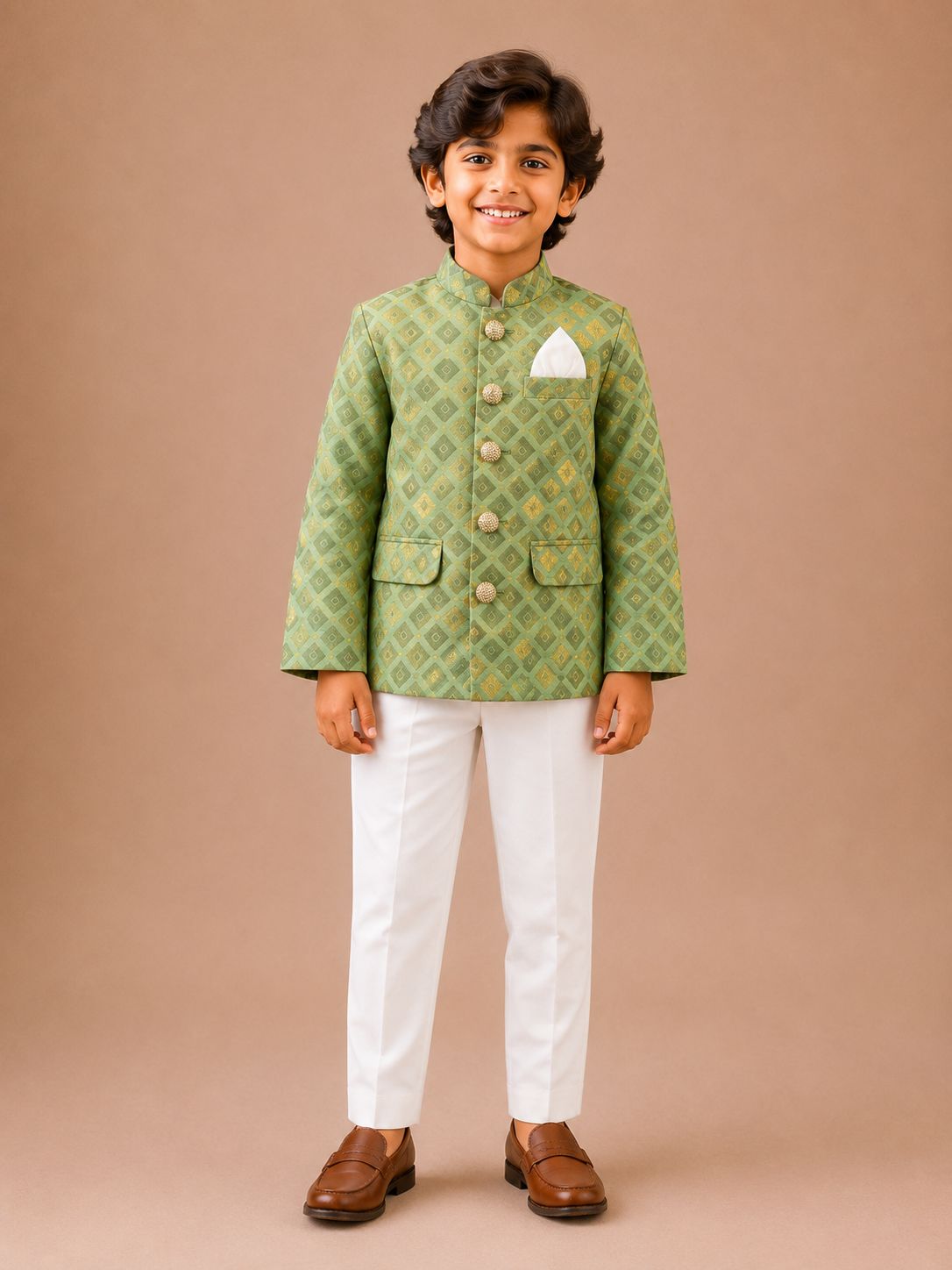 Mint Green & Gold Brocade Jacket and Kurta Set