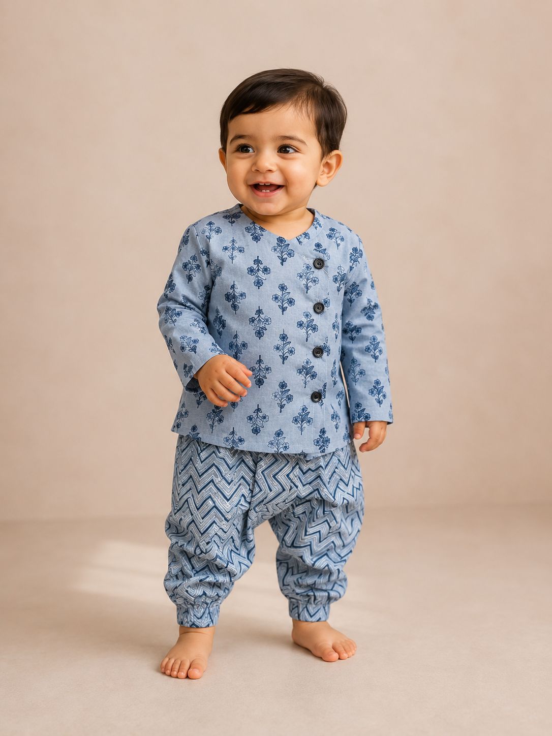 Blue Flower Kurta with Light Blue Dhoti