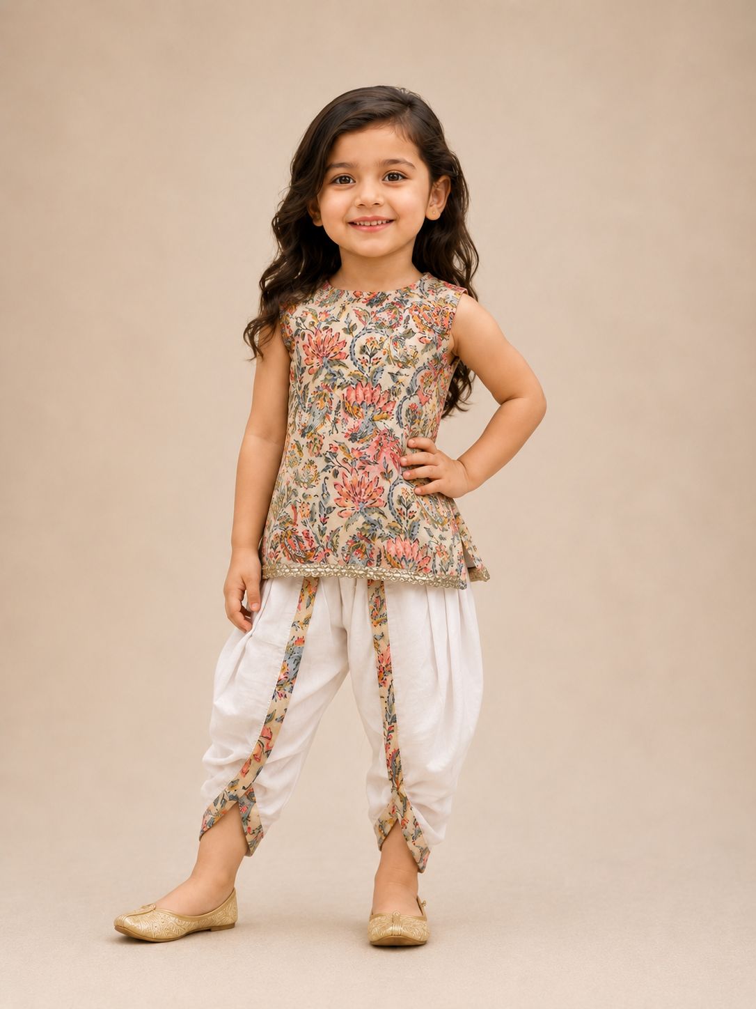 Lotus Bloom A-line Halter Kurti with Dhoti Pants Family Combo