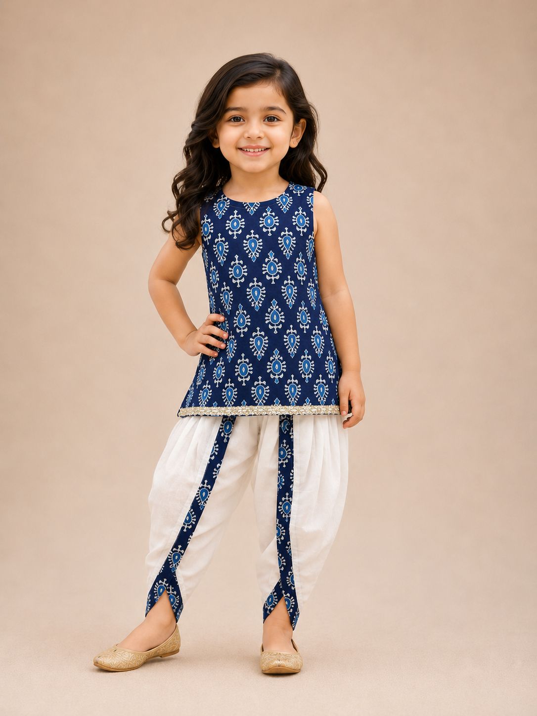 Peacock Teardrop A-line Halter Kurti with Dhoti Pants Family Combo
