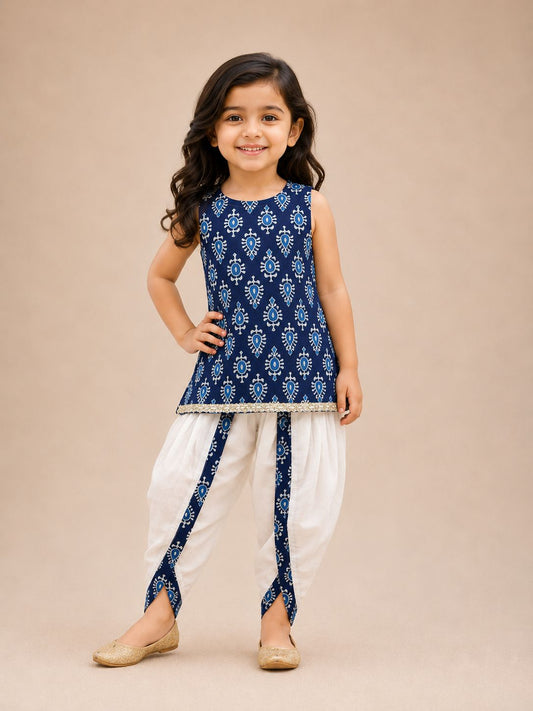 Peacock Teardrop A-line Halter Kurti with Dhoti Pants Family Combo