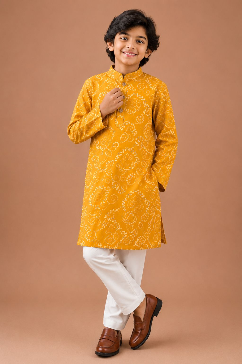Haldi Bandhej Bloom Kurta with Pants Family Combo