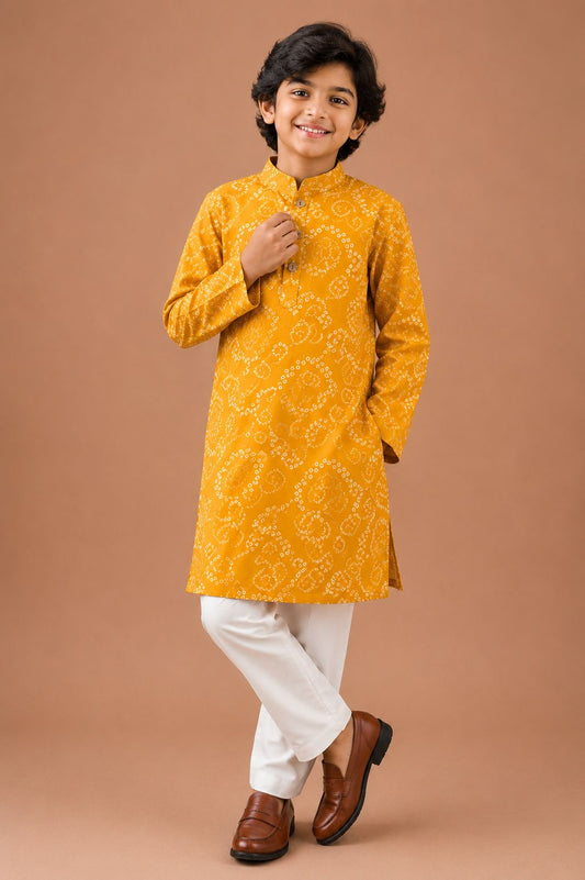 Haldi Bandhej Bloom Kurta with Pants Family Combo
