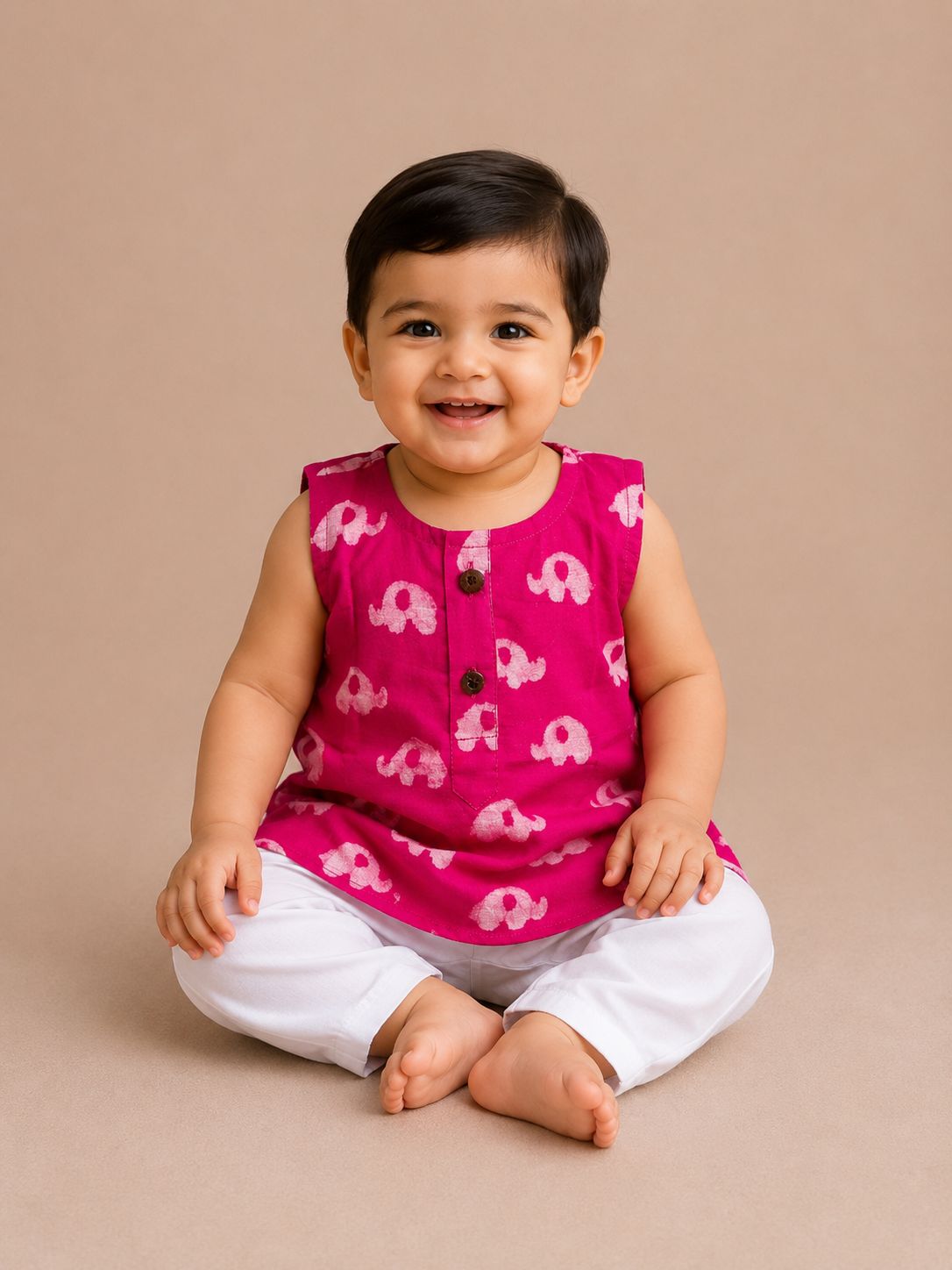 Pink Ellie Sleeveless Kurta with White Pyjama