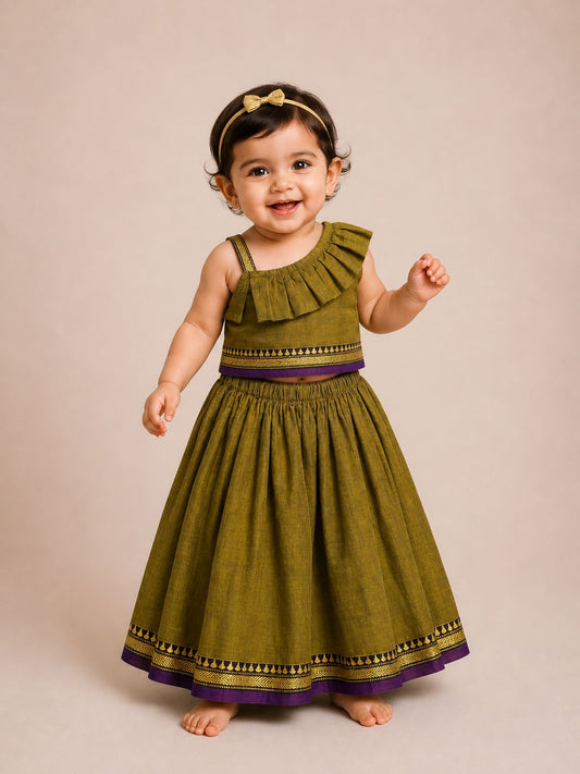 Green Narayanpet Skirt & Top