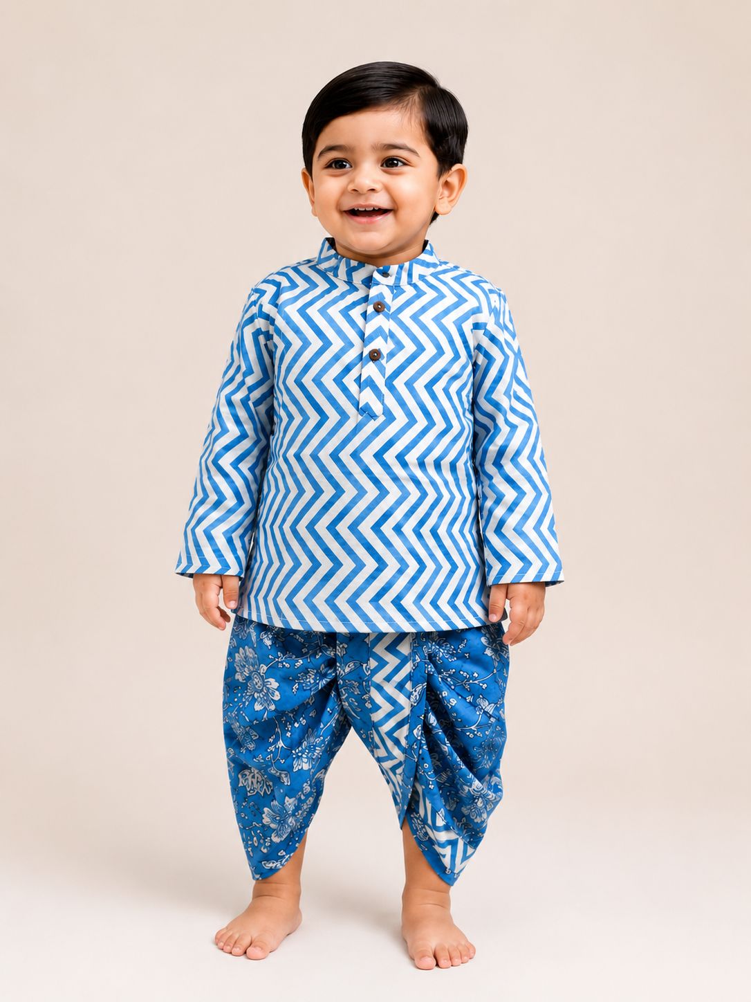 Blue Zig Zag Printed Kurta Dhoti Set