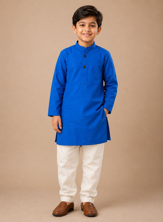 Solid Blue Long Kurta with Pyjama