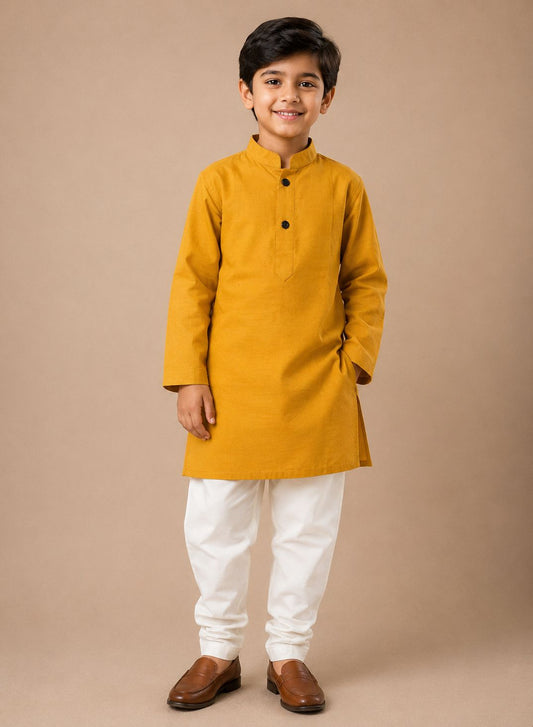 Solid Mustard Long Kurta with Pyjama
