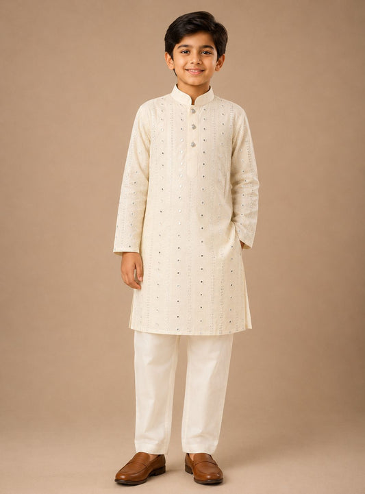 Pearl White Embriodered Kurta Pyjama Set