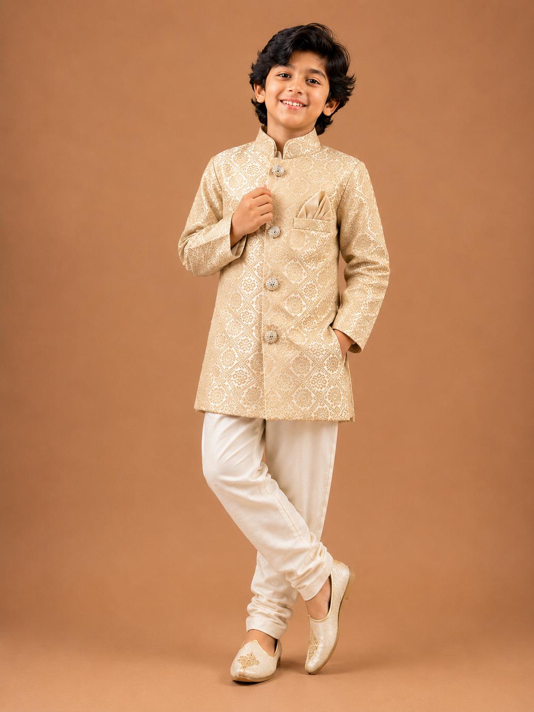 Champagne & Gold Brocade Jacket and Kurta Set