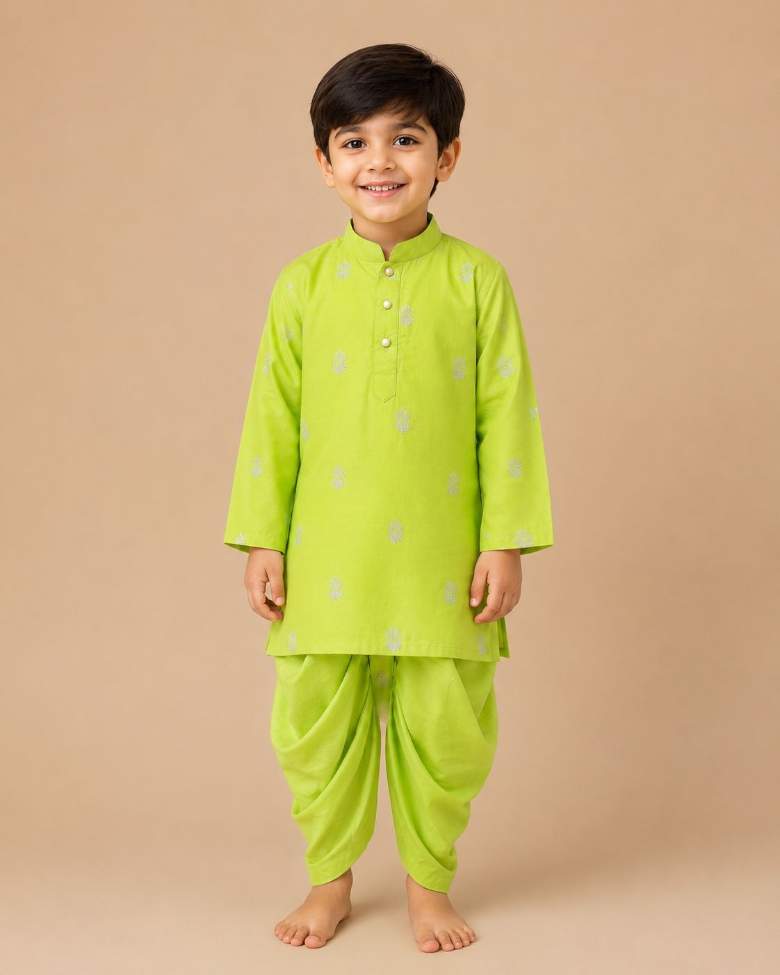 Green Floral Embroidery Kurta with Dhoti Set