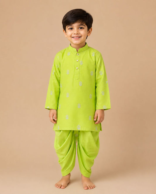 Green Floral Embroidery Kurta with Dhoti Set