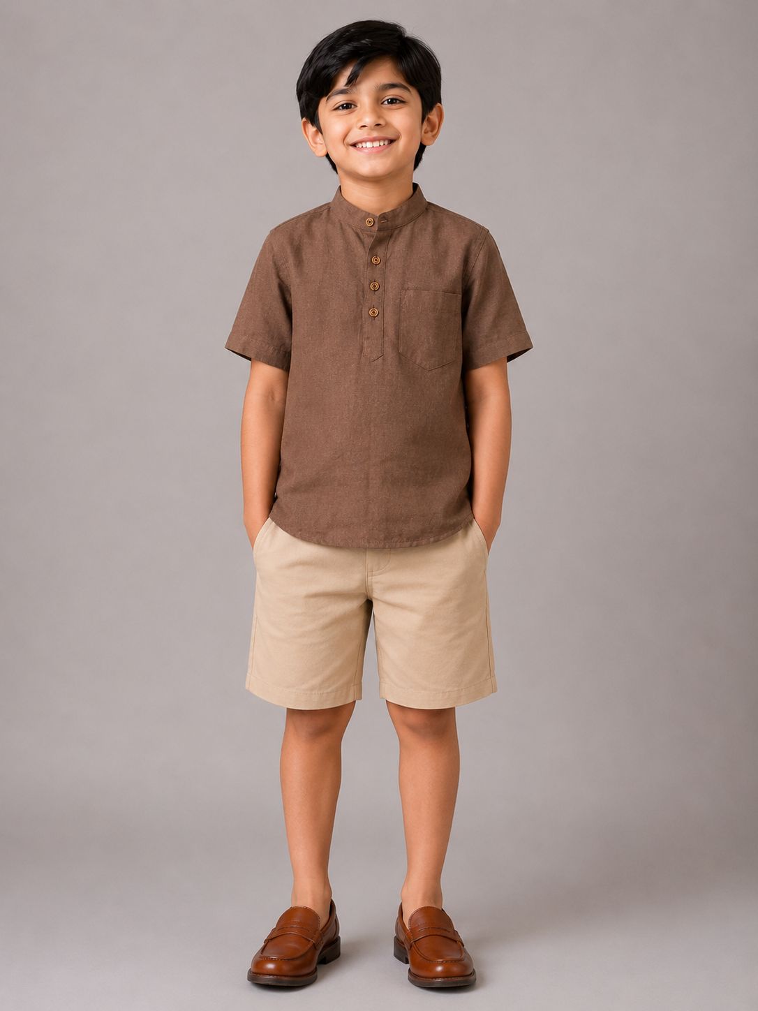 Kids Brown Short Sleeve Kurta