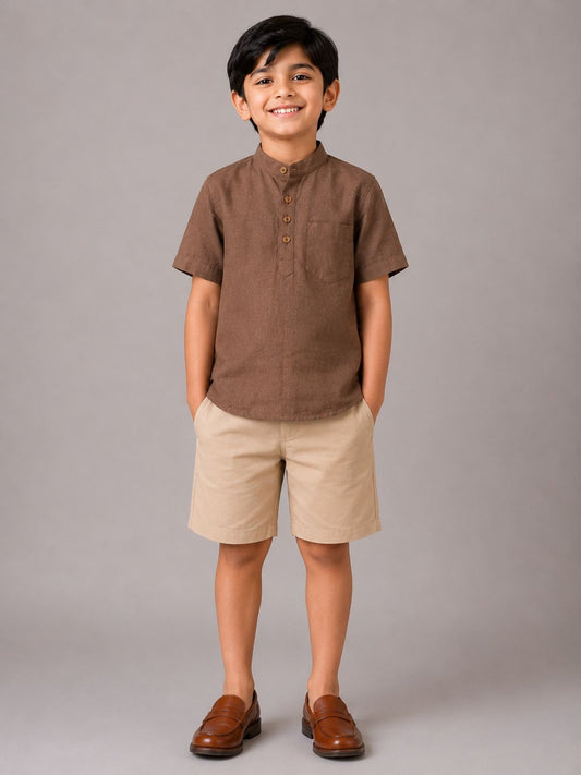 Kids Brown Short Sleeve Kurta
