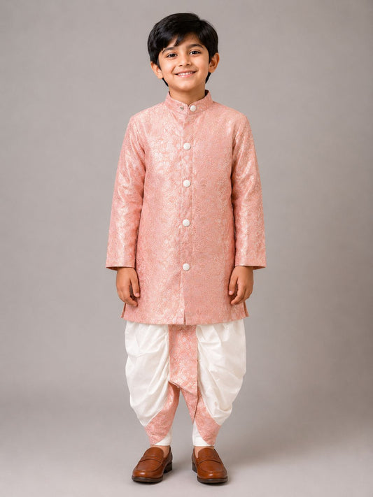 Peach Brocade Kurta and Dhoti