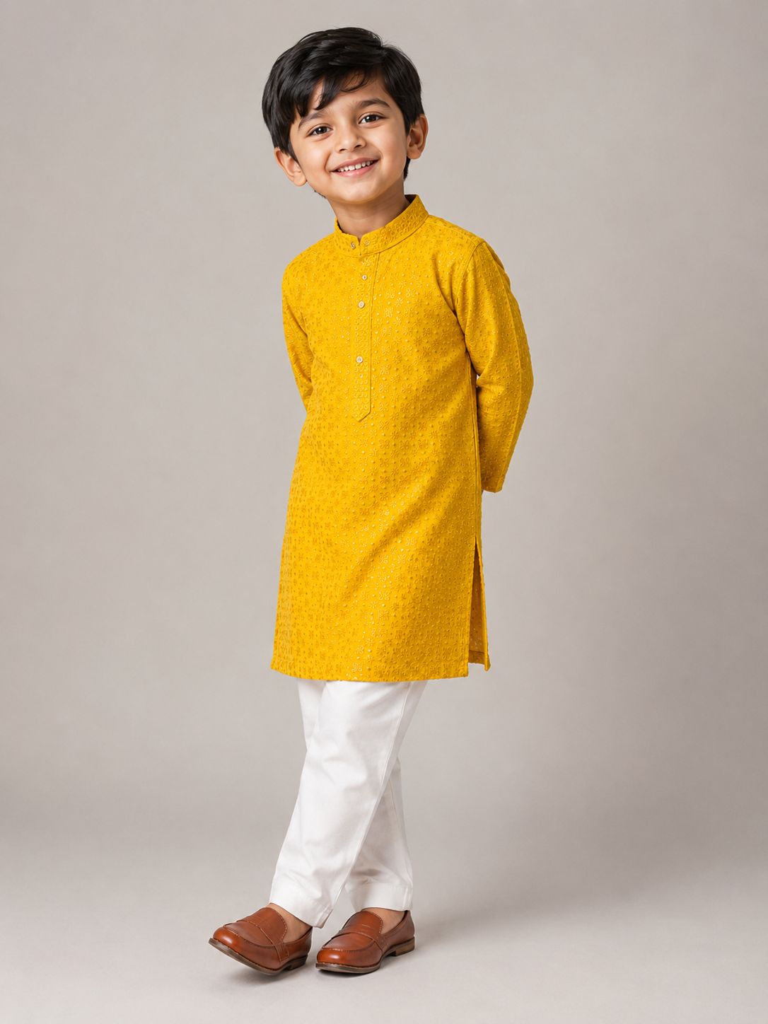 Yellow Chikankari Kids Kurta Set