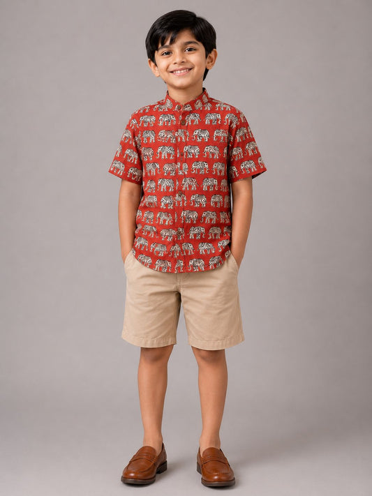 Kids Red Elephant Kurta