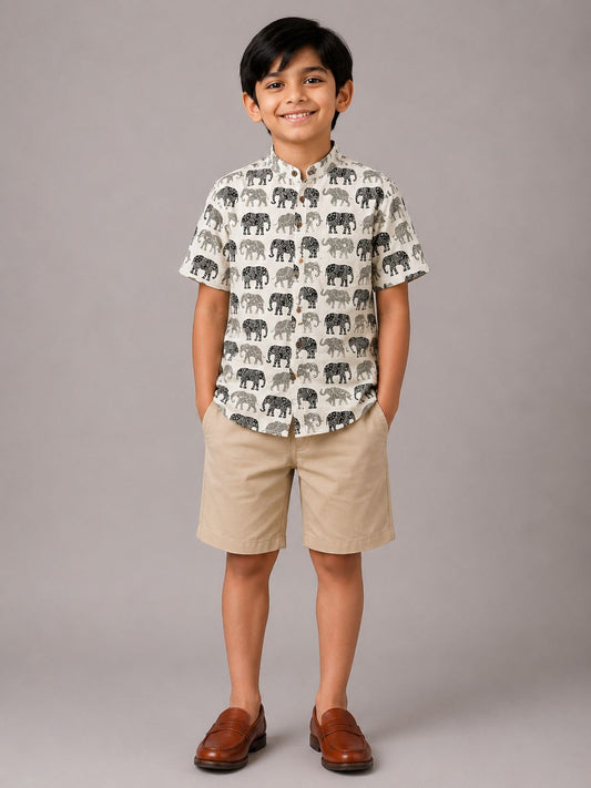 Kids Black and Ash Elephant Kurta