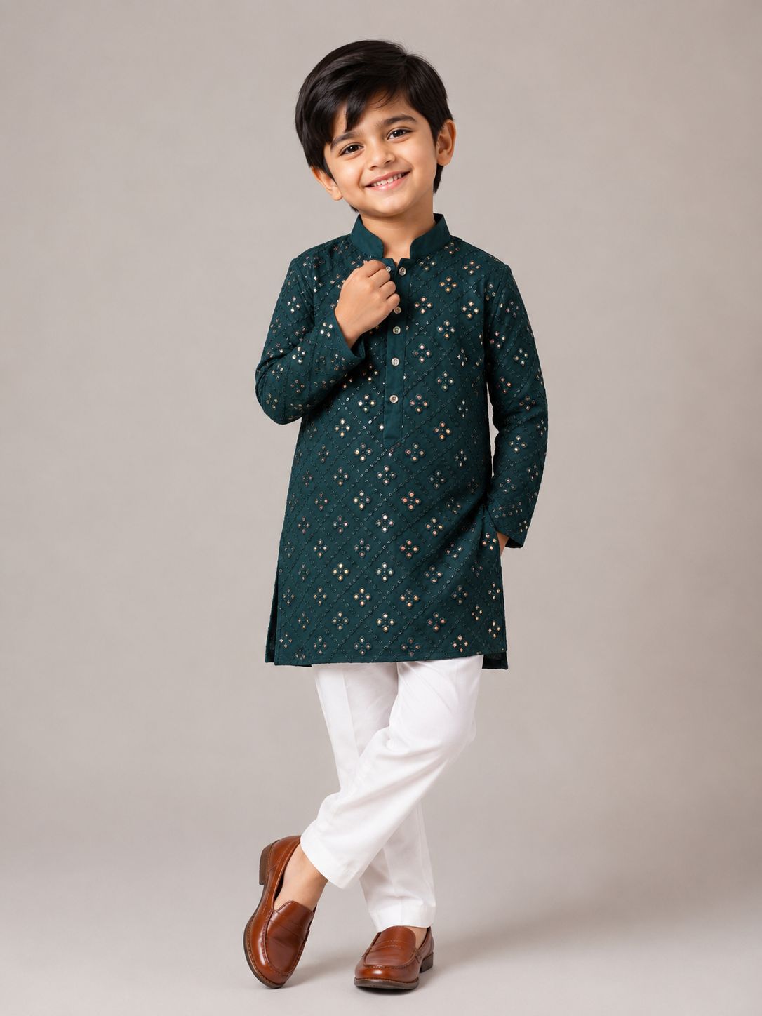 Teal Mirror Kurta Set