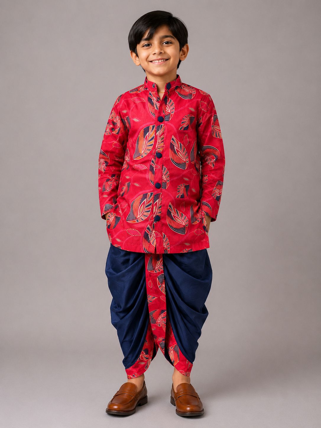 Pink Feather Kurta with Dhoti