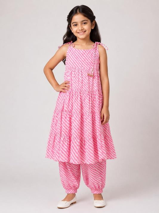Light Pink Leheriya Kurti with Afghan Pant