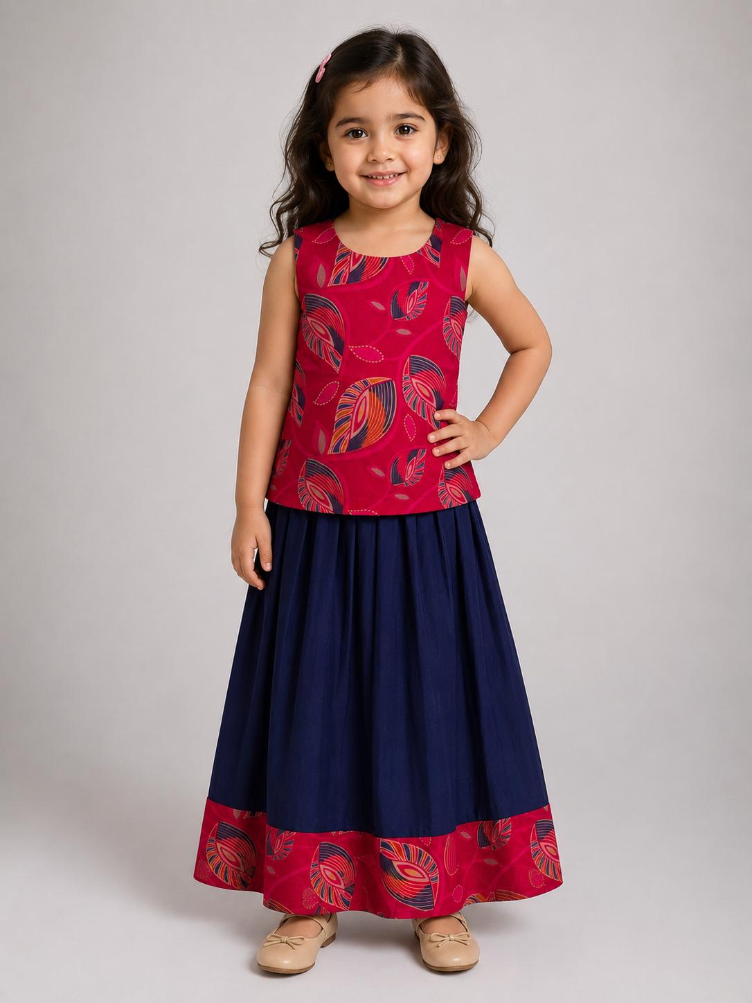 Pink Feather Print Top with Skirt
