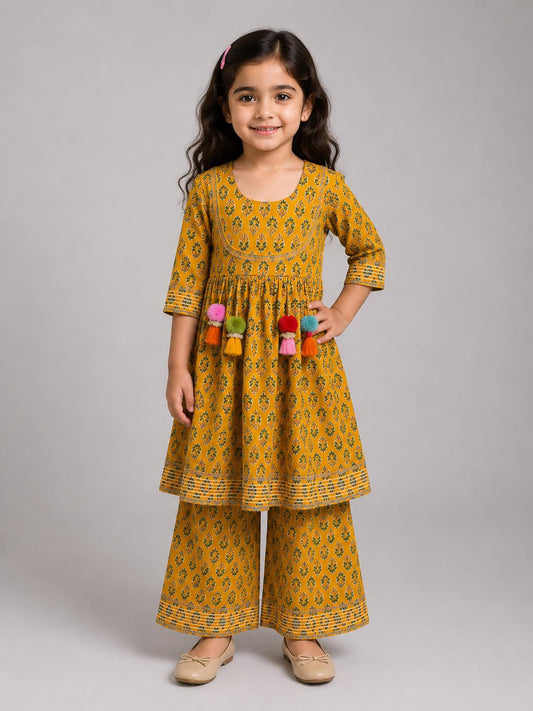 Yellow Floral Kurti with Sharara Pant