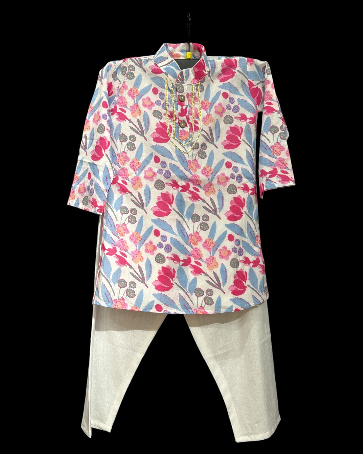 White Cotton Floral Kurta Set