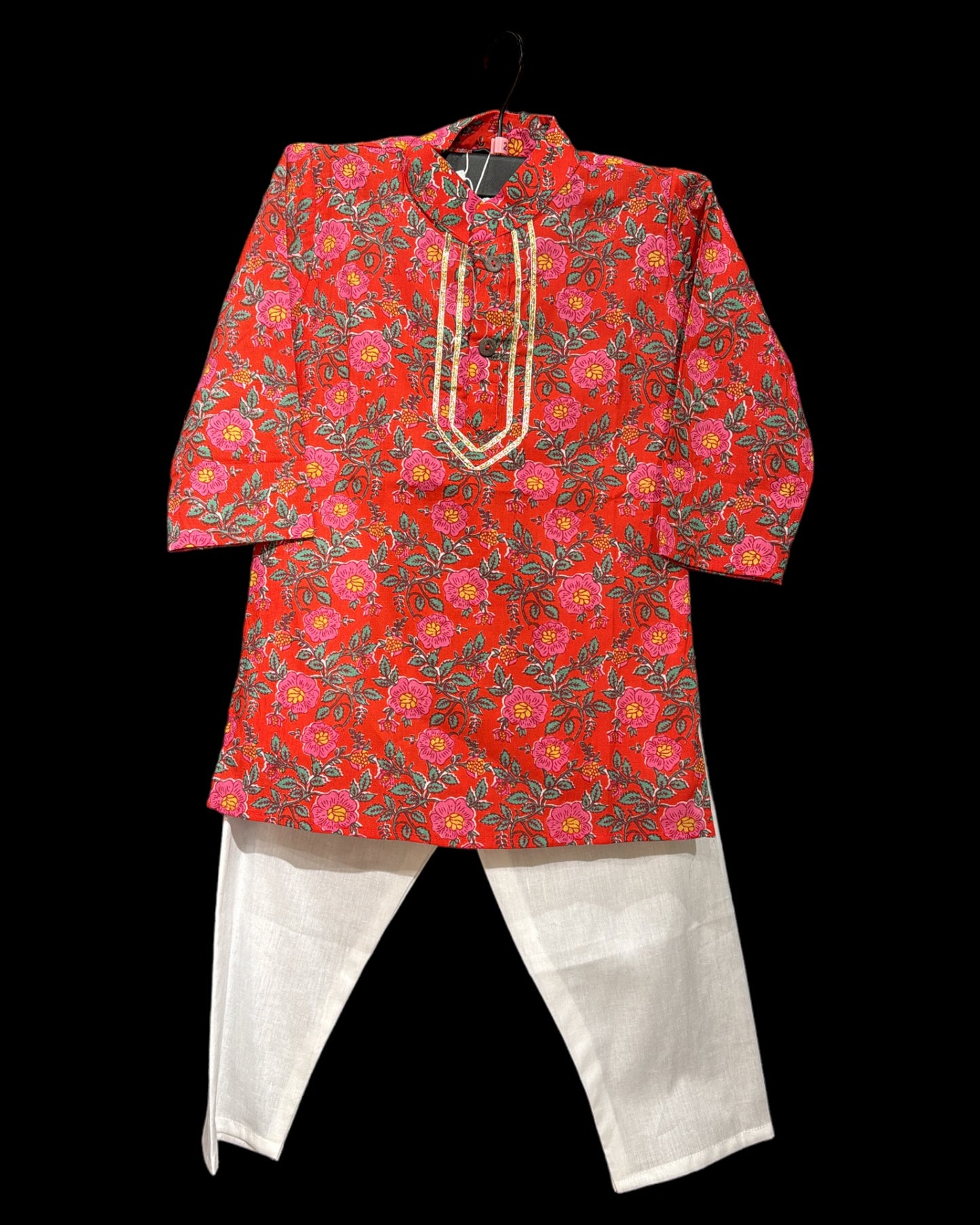 Red Cotton Floral Kurta Set