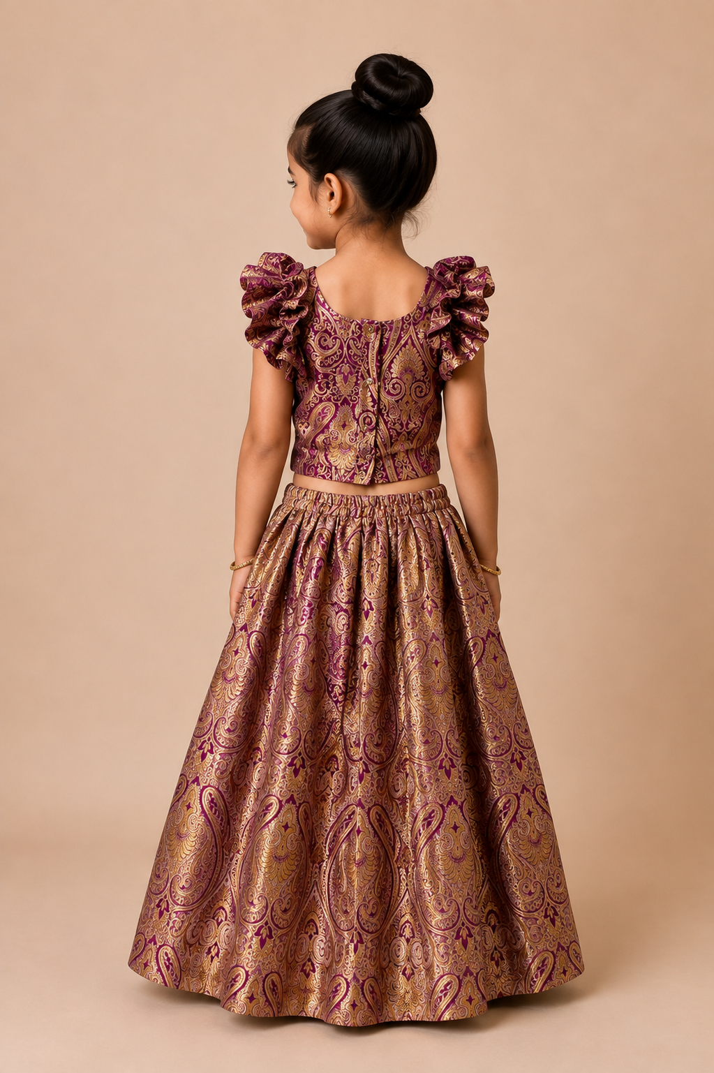 Purple Pure Brocade Skirt and Top with Matching Premium Soft Organza Shawl