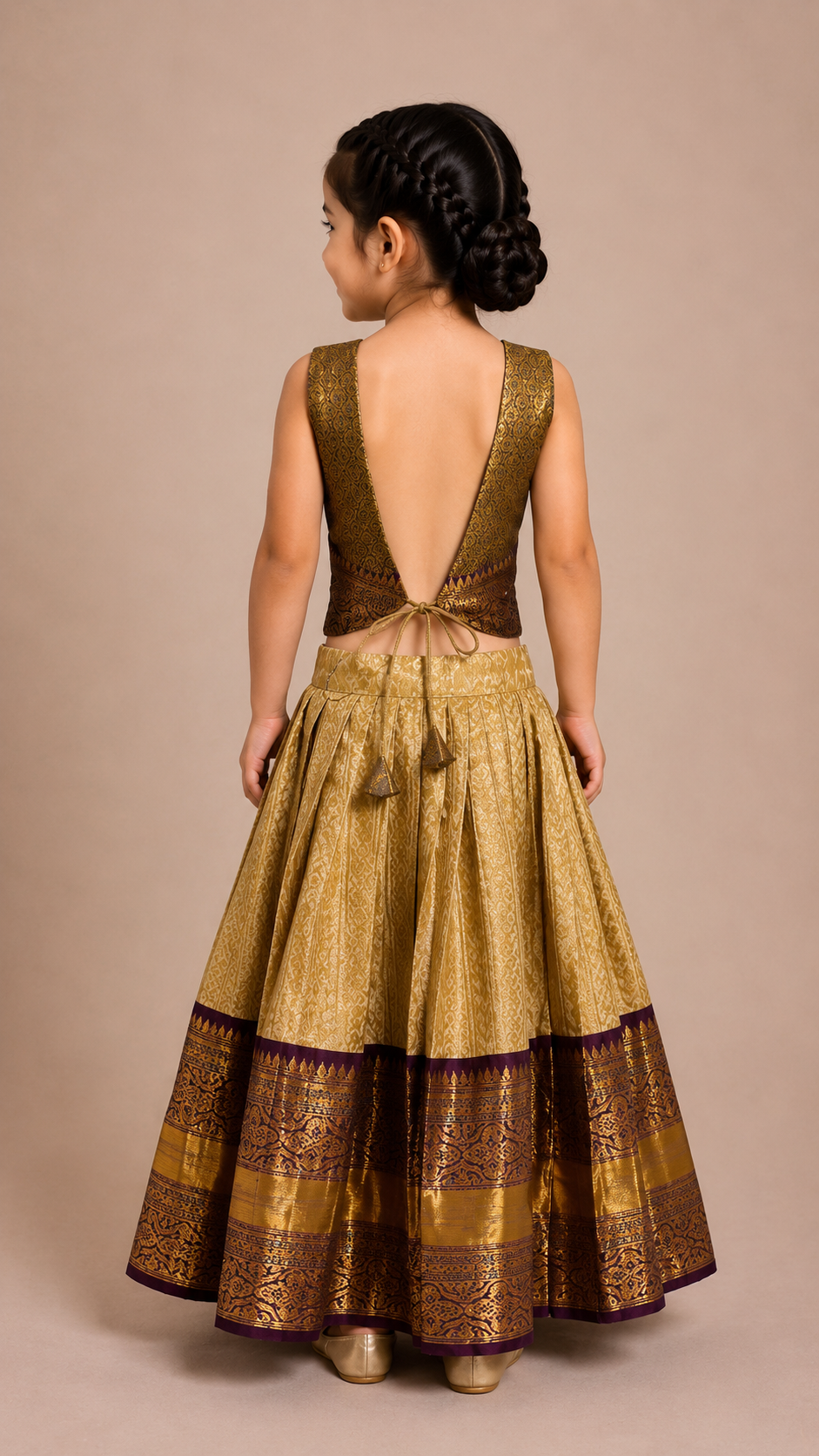 Cream Purple Zari Pattu Pavadai