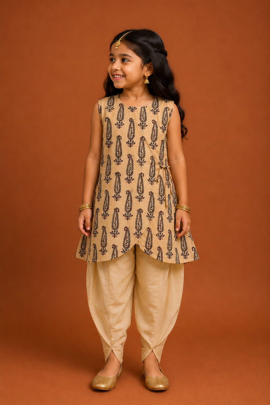 Camel Black Paisley Sleeveless Kurti with Tulip Pant MK