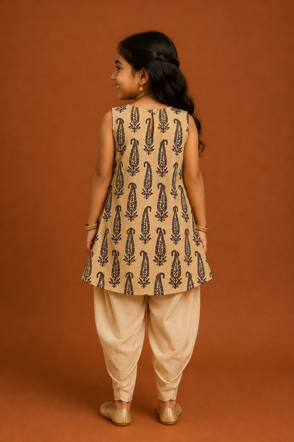 Camel Black Paisley Sleeveless Kurti with Tulip Pant MK