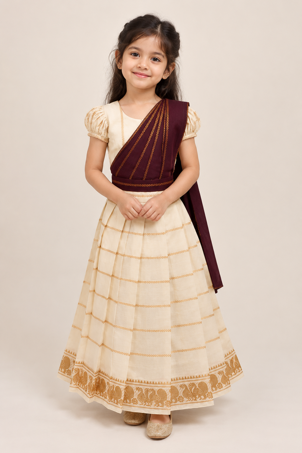 Brinjal Veldhari Half Saree Set