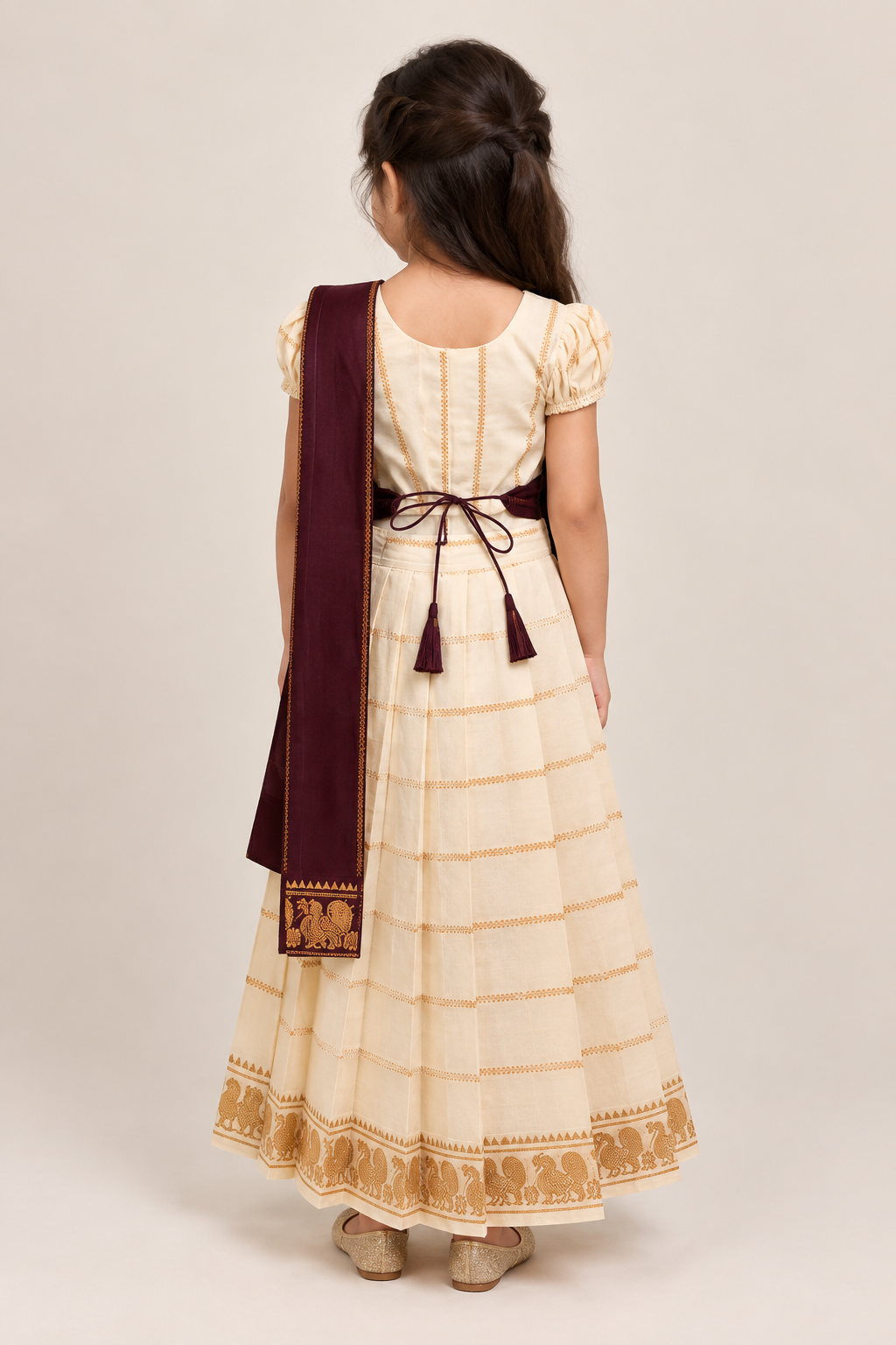 Brinjal Veldhari Half Saree Set